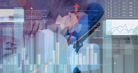 Data Analytics Overlay on Relaxed Businessman at Work
