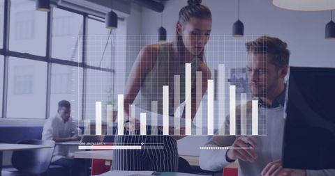 Business Professionals Analyzing Growth Data with Bar Graph Overlay - Download Free Stock Images Pikwizard.com