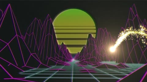 Retro Futuristic Landscape with Glowing Highlights