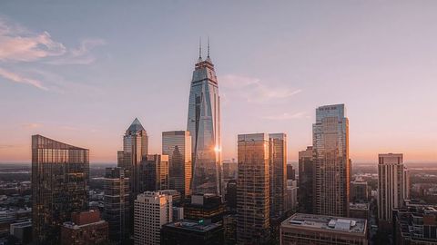 Sunset over charlotte urban skyline with towering skyscrapers