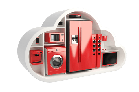 Red smart appliances organized within transparent cloud concept