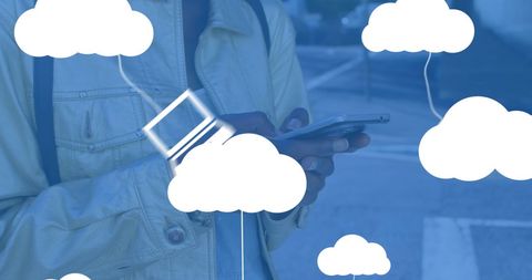 Digital Cloud Technology Overlay with Woman Using Smartphone - Download Free Stock Images Pikwizard.com