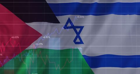 Financial Data Overlay on Israel and Palestine Flags