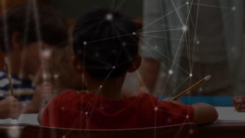 Children Learning in Classroom with Digital Network Overlay