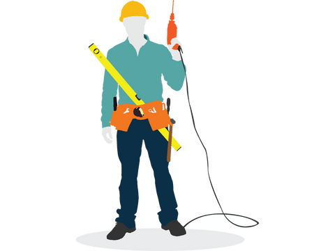 Transparent male construction worker with tools illustration