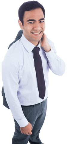 Smiling Businessman on Transparent Background Holding Jacket