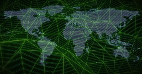 Digital World Map Over Lattice Grid Network in Green - Download Free Stock Images Pikwizard.com