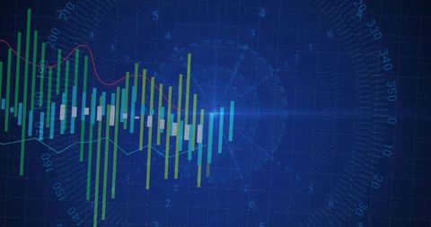 Futuristic Financial Data Visualizations on Blue Digital Interface