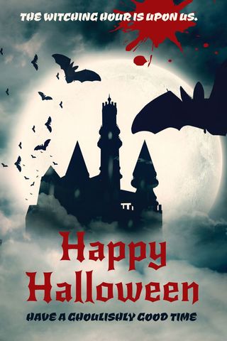 eerie halloween castle silhouette with full moon and bats - Download Free Stock Templates Pikwizard.com