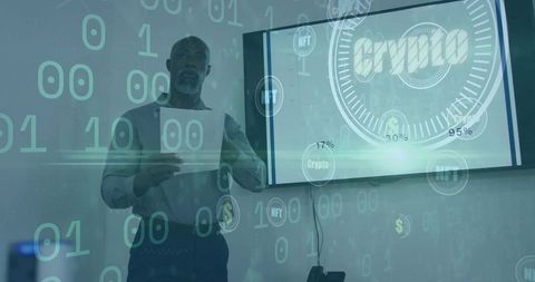 Businessman presenting crypto technology innovation concept