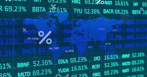 Global Financial Data Analysis with World Map Overlay and Percent Symbols - Download Free Stock Images Pikwizard.com