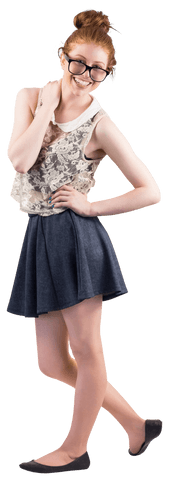 Transparent Hipster Redhead Smiling in Stylish Outfit