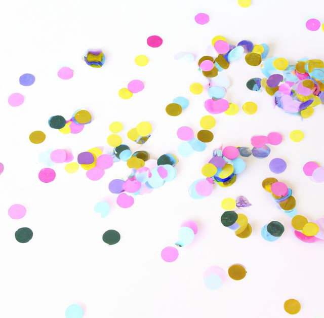 Colorful circular confetti spread invitingly across a white background, evoking a sense of joy and celebration. Perfect for party invitations, festive decorations, event promotions, or any creative project needing a touch of playful cheer.