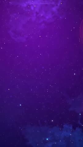Vertical purple starfield video with shifting nebula, twinkling stars and magenta rim