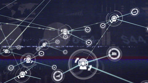 Connected Global Network with Digital Analytics and Icons