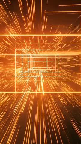 Vertical Wireframe Tunnel Racing Orange Light Streaks Looping Futuristic Motion Background