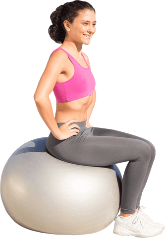 Caucasian woman exercising with fitness ball on transparent background