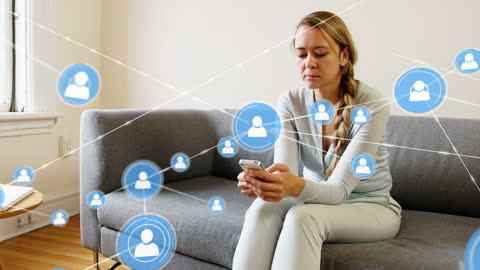 Woman Confused with Digital Network Connections Concept