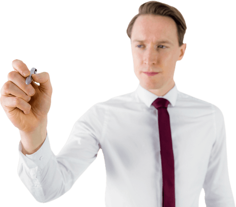 Transparent Focused Businessman Writing with Pen in Hand - Download Free Stock Videos Pikwizard.com