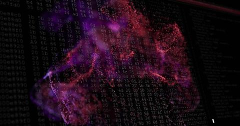 Swirling data particles forming nebula shapes over console interface