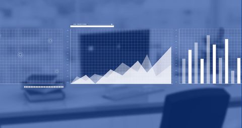 Digital Data Interface on Office Desk Monitor in Blue Tones - Download Free Stock Images Pikwizard.com