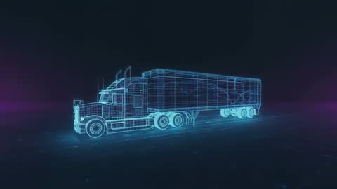 Futuristic Truck Wireframe Rotating with Neon Flares