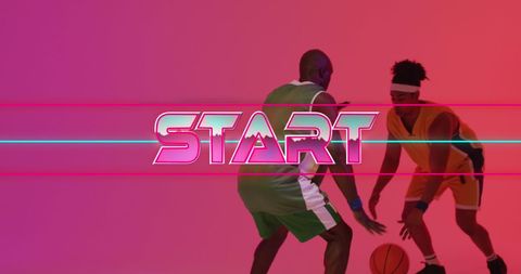 Neon Start Text Over Basketball Players Action - Download Free Stock Images Pikwizard.com