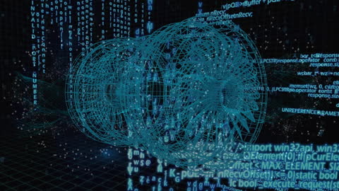 Animated Turbine Illustration with Digital Data Overlay