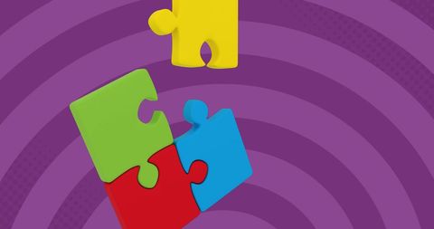 Colorful Puzzle Pieces on Vivid Violet Spiral Background - Download Free Stock Images Pikwizard.com