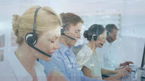 Diverse Customer Support Team With Digital Interface Overlay