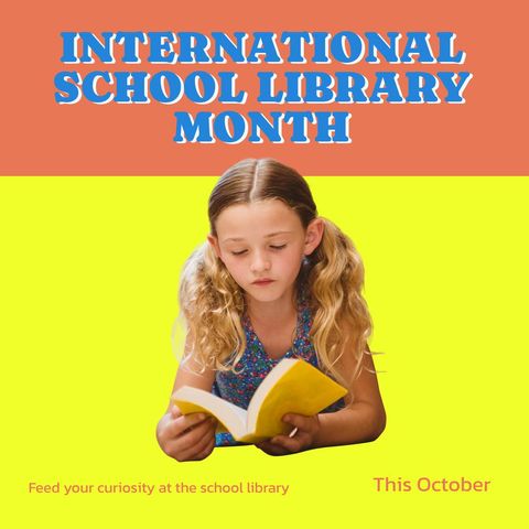 young girl reading book celebrating school library month - Download Free Stock Templates Pikwizard.com