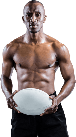 Transparent Background with Shirtless Rugby Player Holding Ball