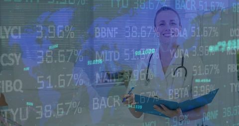 Female Doctor in Digital World with Data Overlay