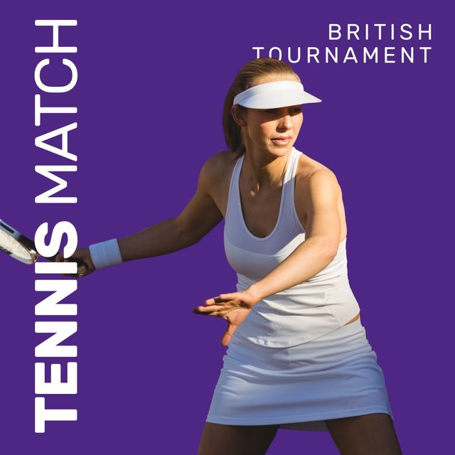 Female Tennis Player Action at British Tournament on Purple Background - Download Free Stock Templates Pikwizard.com