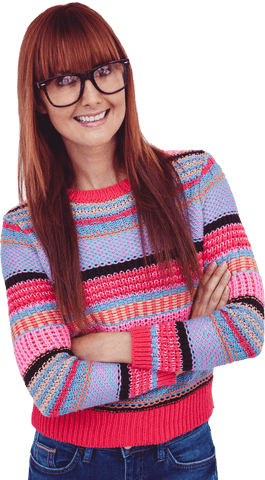 cheerful woman with red hair wearing geek glasses and colorful sweater transparent - Download Free Stock Videos Pikwizard.com