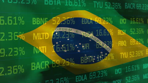 Brazil Flag Blended with Financial Data and Stock Market Analytics