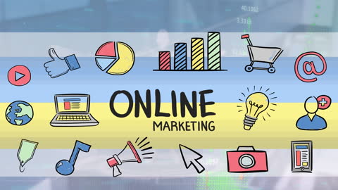 Colorful Online Marketing Digital Icon Set with Trends