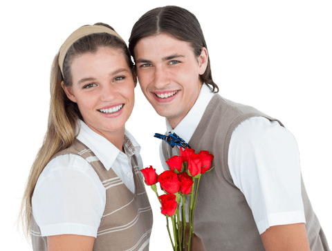 transparent image of smiling couple holding roses - Download Free Stock Videos Pikwizard.com