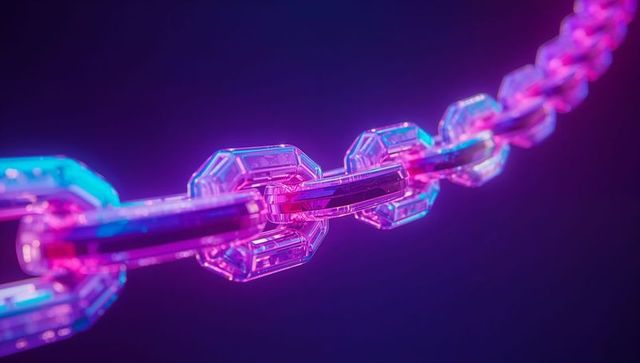 Abstract Neon Chain with Glowing Polygonal Links in Dark Gradient