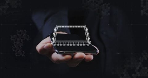 Futuristic digital interface model over smartphone screen