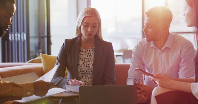 Business Team Collaborating in Modern Office with Sunset Lighting - Download Free Stock Images Pikwizard.com