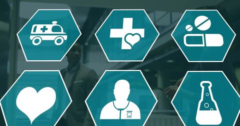 Medical Icons Overlay on Business Professionals