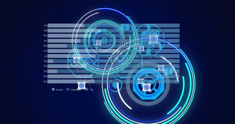 Futuristic Digital Finance Graph with Rotating Elements