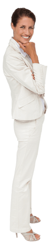 Smiling Caucasian Businesswoman in White Suit on Transparent Background