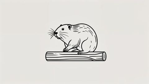 Minimalist sketch of beaver rodent on log
