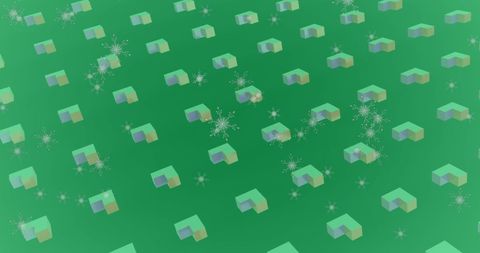 Floating Snowflakes Above Geometric Green Pattern