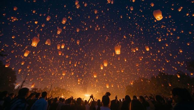 Sky Filled with Glowing Paper Lanterns at Night Festival