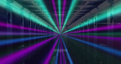 Neon lines in data center reflecting digital data processing
