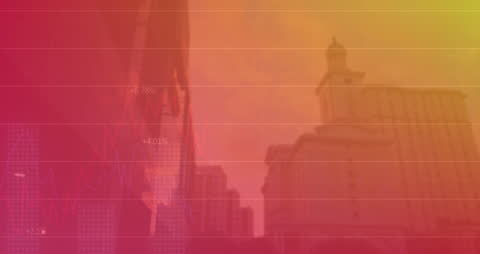 Abstract Graph Animation Overlaying City Buildings