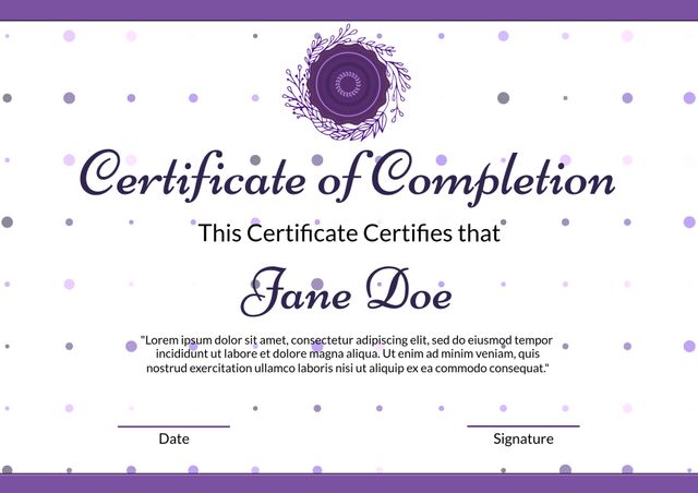 Elegant Certificate of Completion Template with Purple Accents - Download Free Stock Templates Pikwizard.com